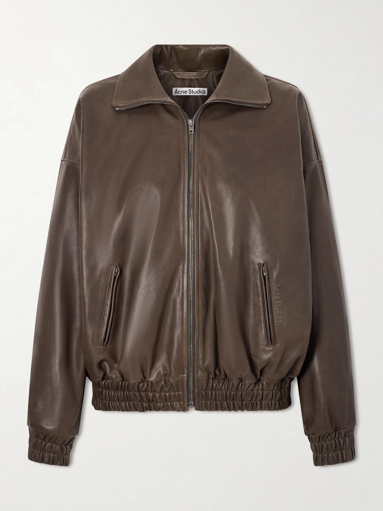Image of Coats & Jackets. Product name - Leather Bomber Jacket in Dark brown colour by brand - Acne Studios