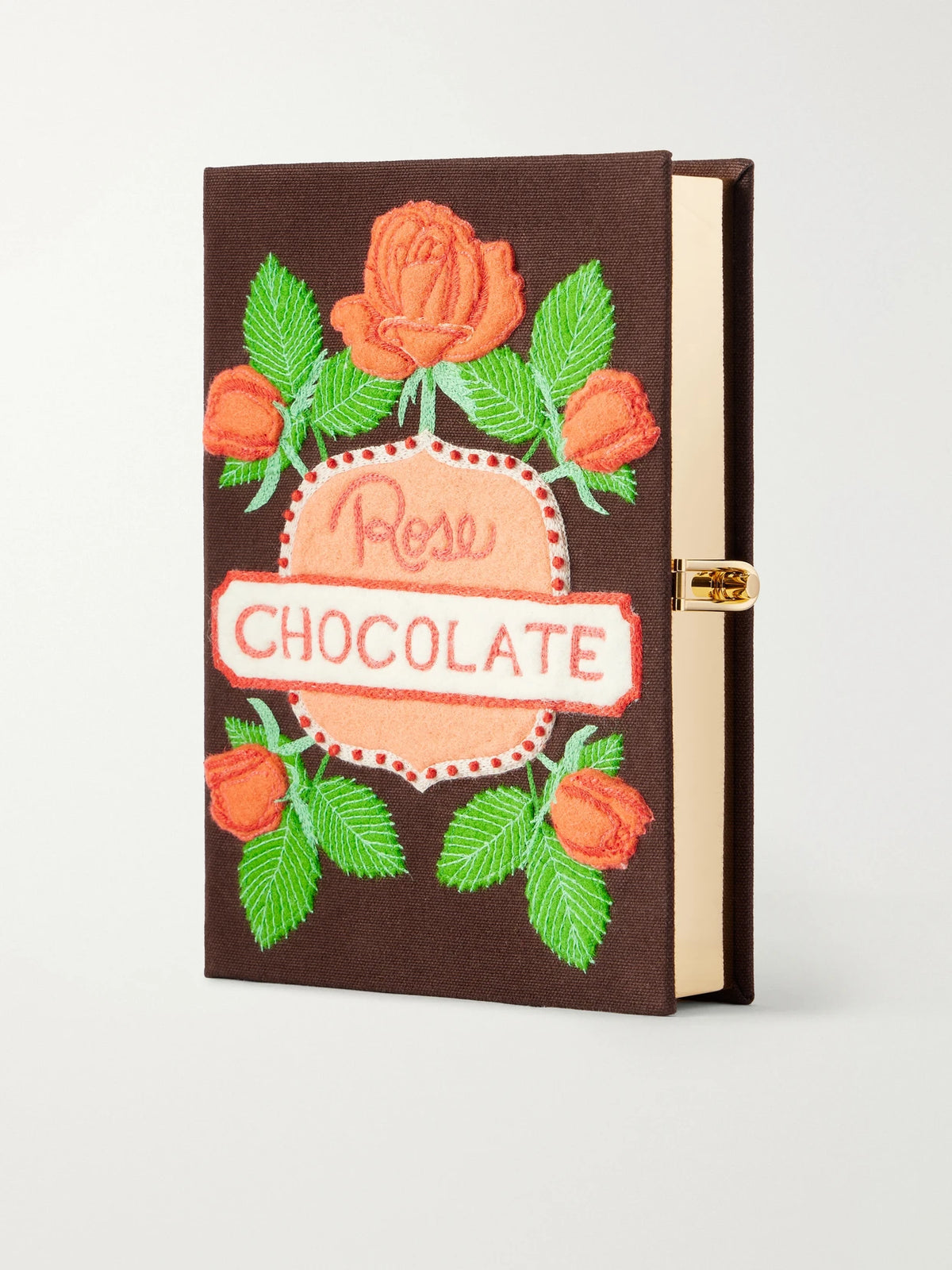 Olympia Le-Tan Rose Chocolate Embroidered Canvas Clutch
