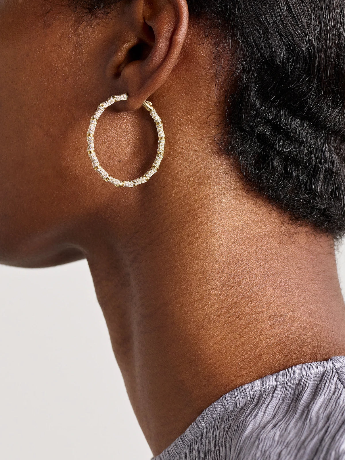Image of Earrings. Product name - Bamboo 18-karat Gold Diamond Hoop Earrings in Multi colour by brand - Anita Ko