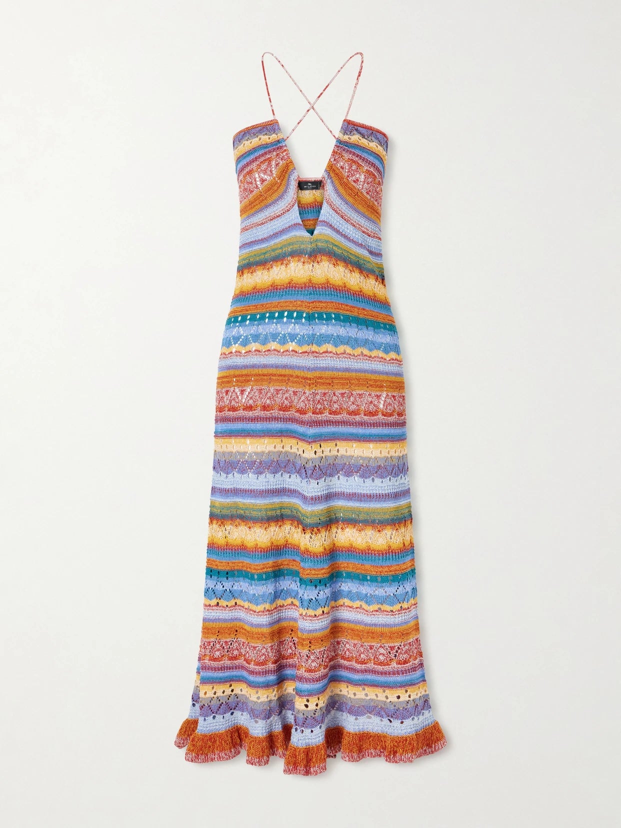 Crocheted Striped Cotton Midi Dress