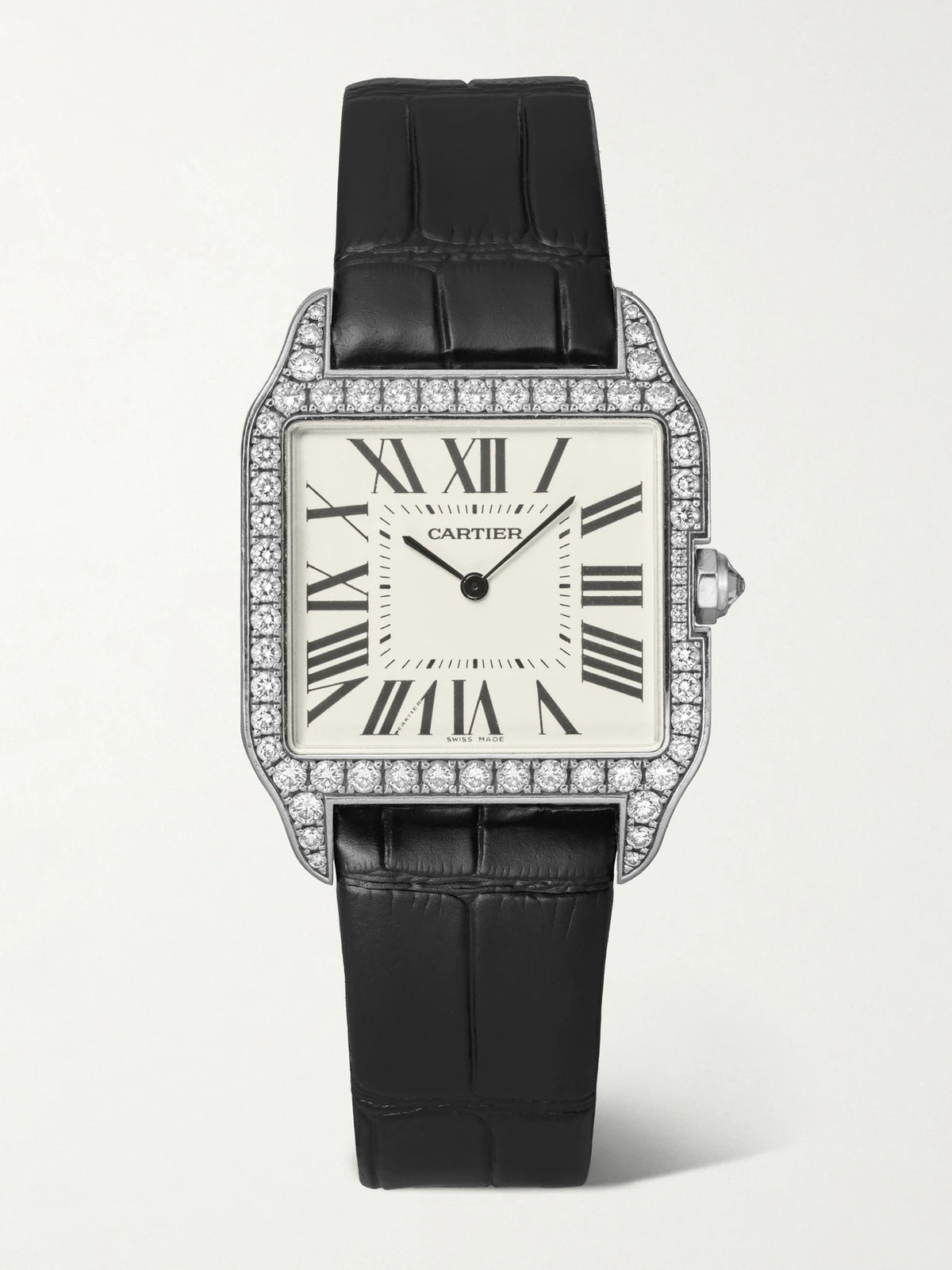 Stephanie Windsor + Cartier Vintage 2000 Santos Dumont Hand-wound 18-karat White Gold, Diamond And Leather Watch, Ref. Wh100351 (6.2" Wrist)