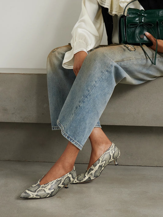 Aeyde Clara Snake-effect Leather Pumps