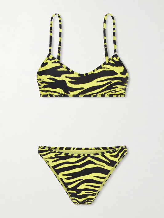 Image of Swimwear. Product name - Animal-print Triangle Bikini in Yellow colour by brand - The Attico