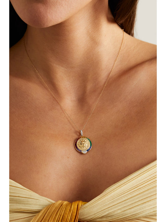 Image of Necklaces. Product name - Soleil Rainbow 18-karat Gold Multi-stone Necklace in Multi colour by brand - Marina B
