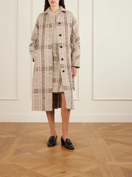 Checked Wool-blend Tweed Coat