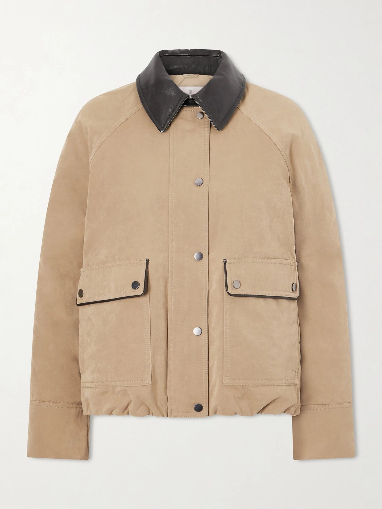 Leather-trimmed Padded Canvas Jacket