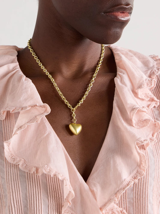 Image of Necklaces. Product name - The Mini Puffy Heart Gold-tone Necklace in Multi colour by brand - Roxanne Assoulin