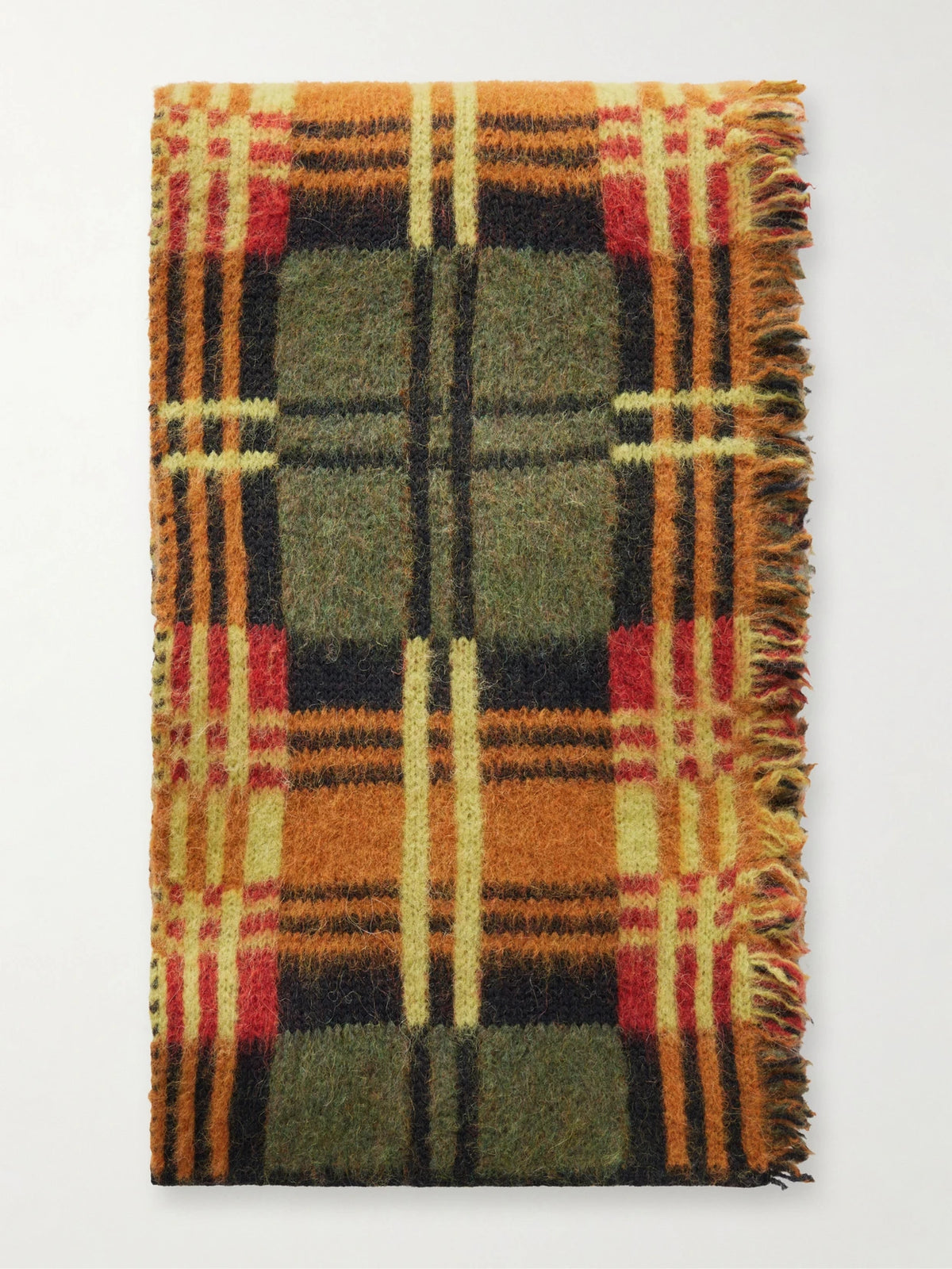 Dries Van Noten Fringe-trimmed Checked Brushed Wool-blend Scarf