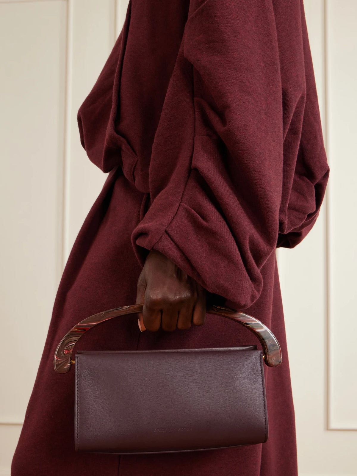 Image of Bags. Product name - Leather Clutch in Burgundy colour by brand - Dries Van Noten