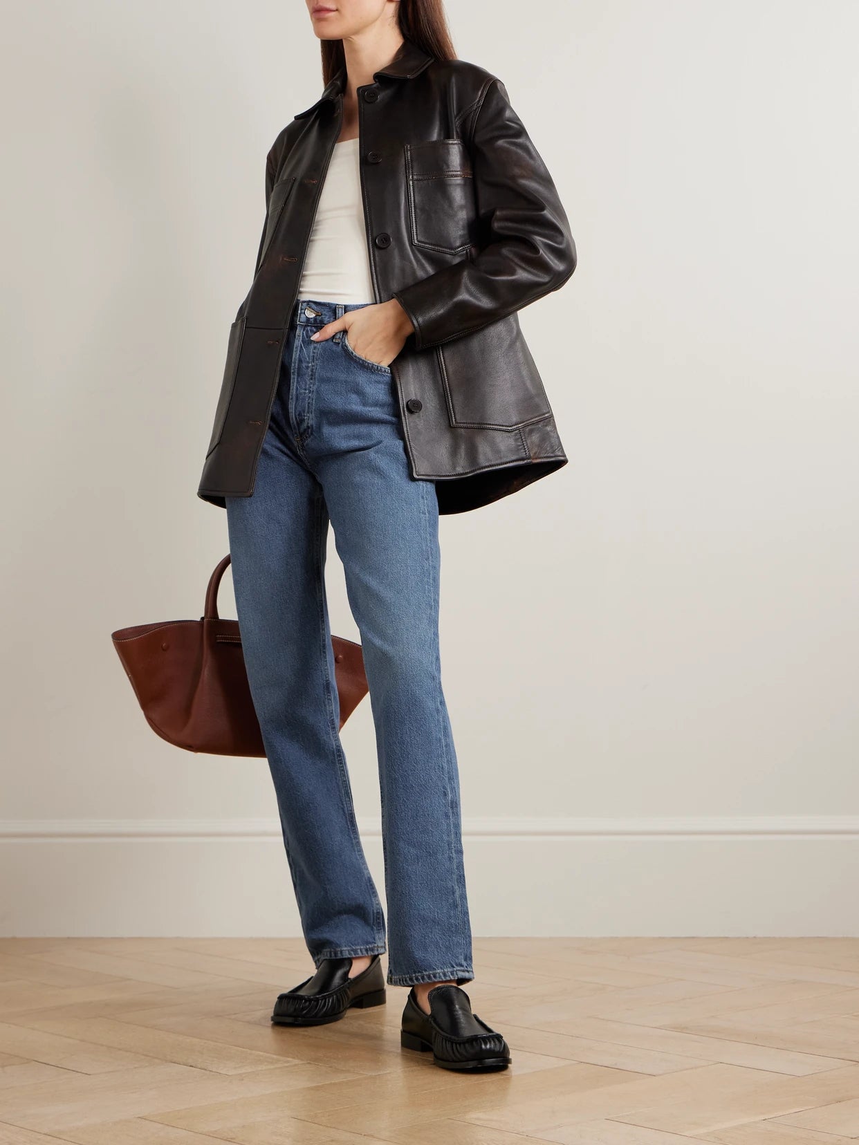 Image of Jeans. Product name - + Net Sustain 90's Pinch Waist Long High-rise Straight-leg Organic Jeans in Dark denim colour by brand - AGOLDE