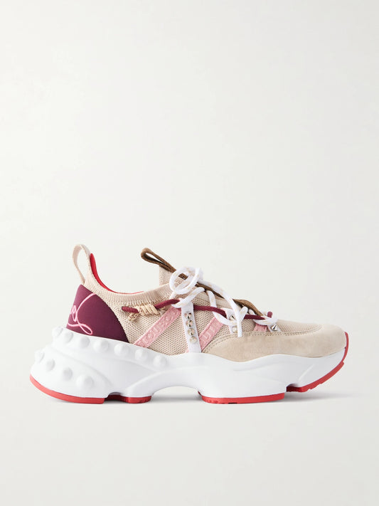 Trailnrun Studded Embroidered Velour And Suede-trimmed Stretch-knit Sneakers