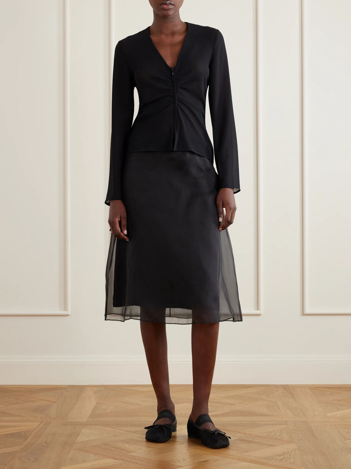 Image of Flats. Product name - Bow-detailed Leather-trimmed Mesh Ballet Flats in Unknown colour by brand - MM6 MAISON MARGIELA