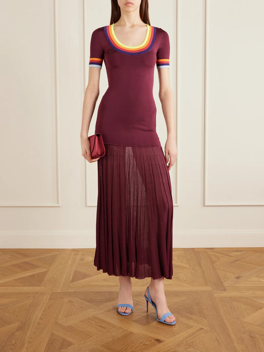 Pleated Ribbed Maxi Dress