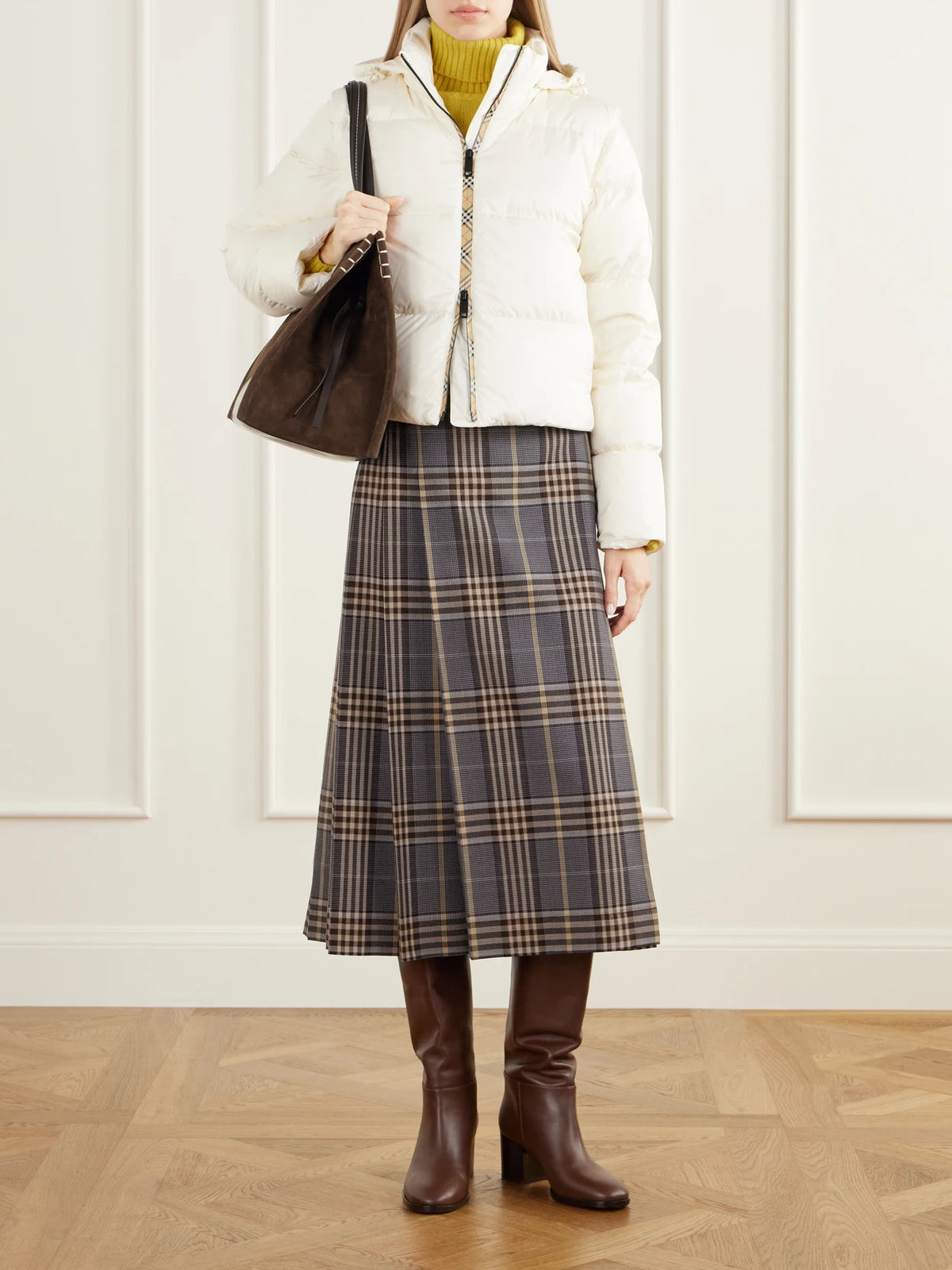 Image of Coats & Jackets. Product name - Ireland Hybrid Check-trimmed Shell Down Jacket in White colour by brand - Burberry