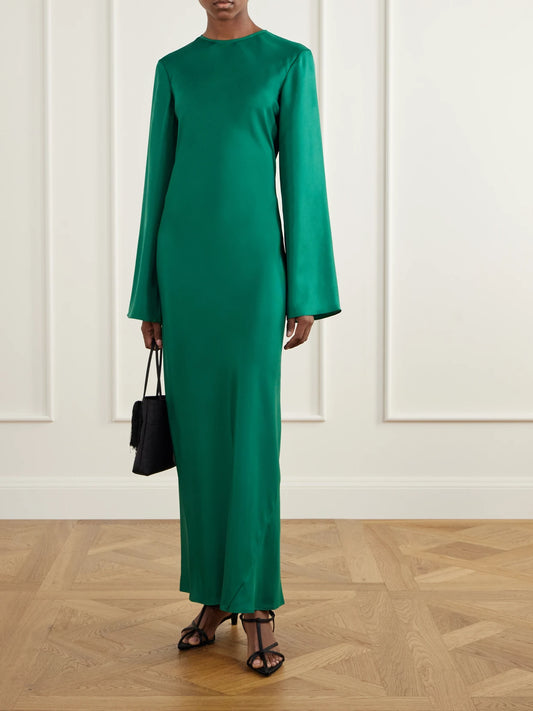 Image of Dresses. Product name - Silk-satin Maxi Dress in Green colour by brand - RÓHE