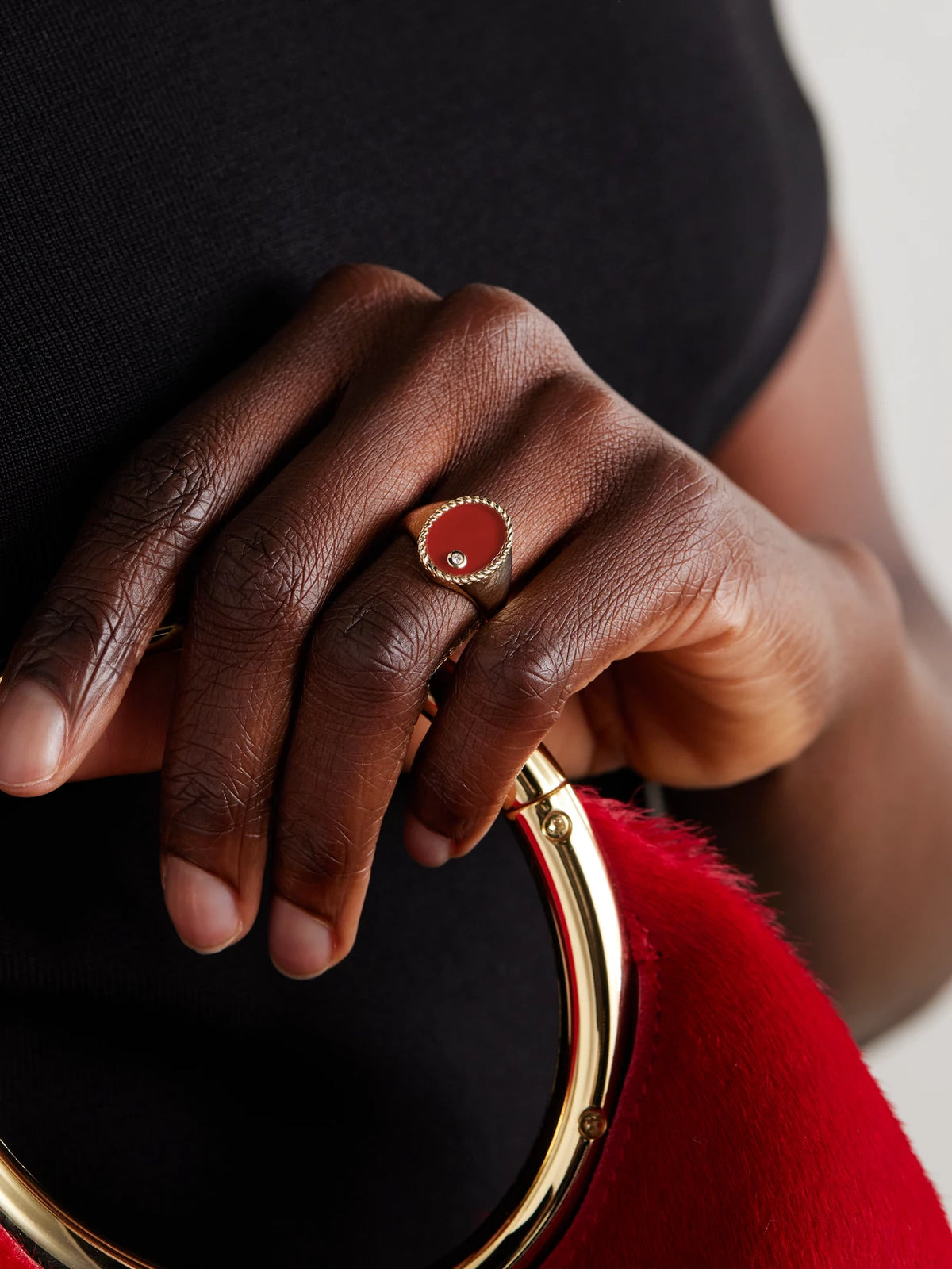 Image of Rings. Product name - 9-karat Gold, Agate And Diamond Signet Ring in Multi colour by brand - Yvonne Léon