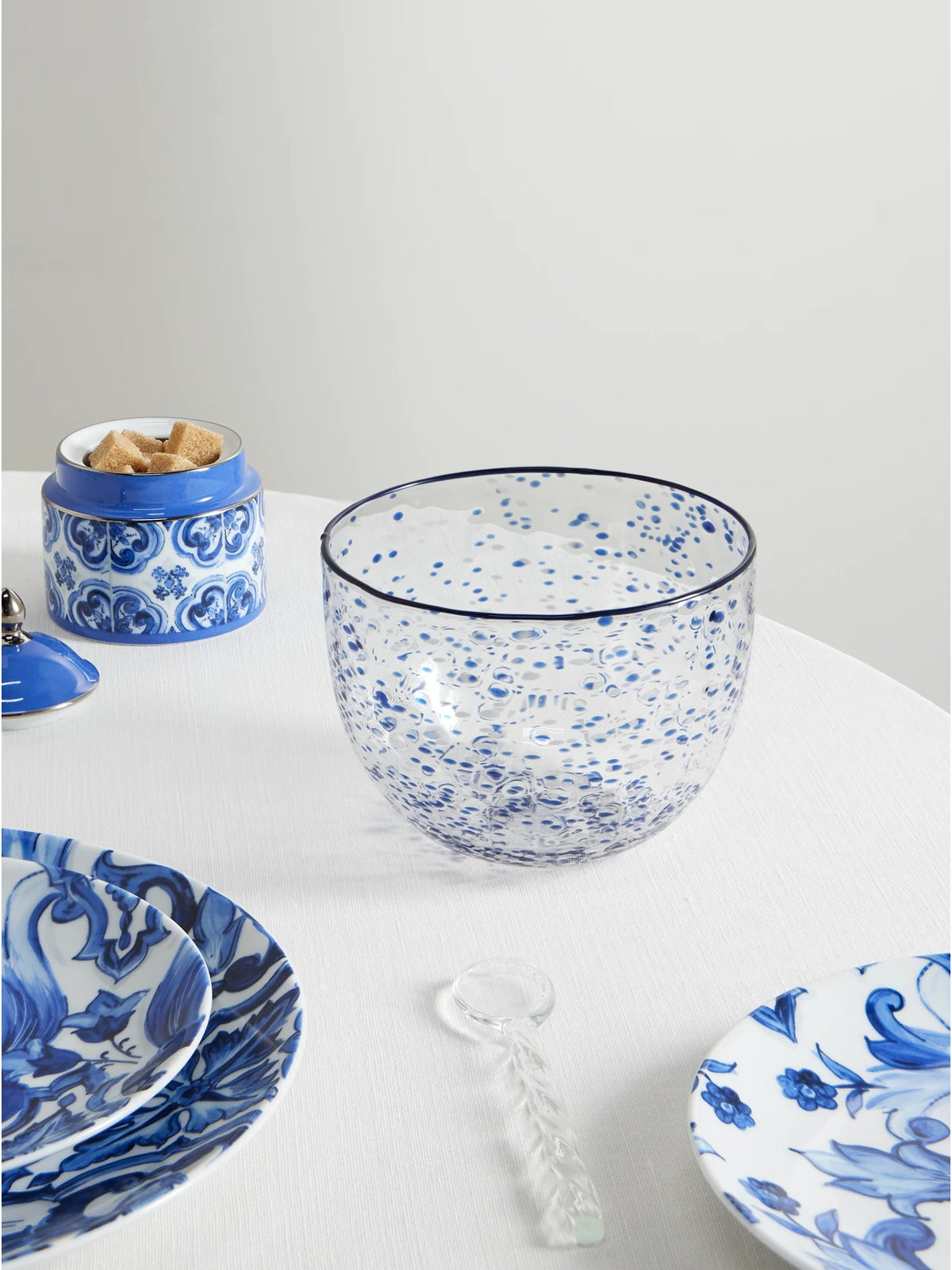 Image of Tableware. Product name - Painted Glass Bowl in Blue colour by brand - Dolce & Gabbana