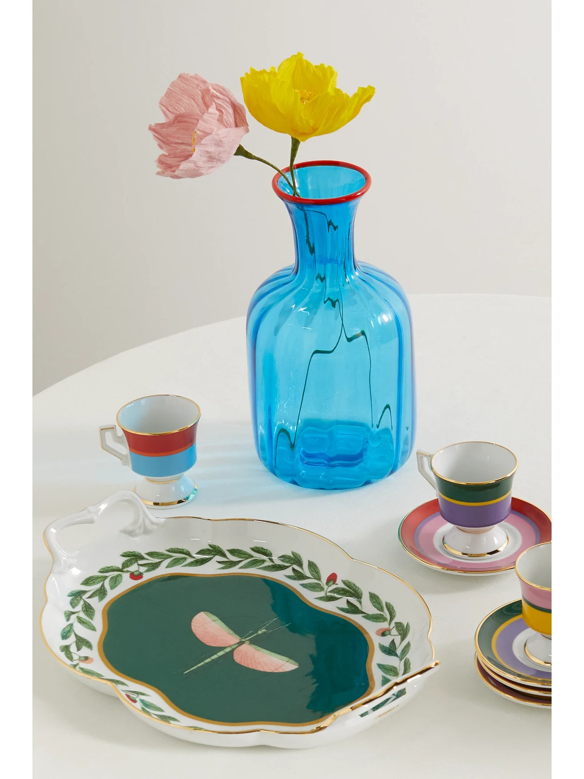 Image of Tableware. Product name - Tea For Two Gold-plated Porcelain Tray in Green colour by brand - La DoubleJ