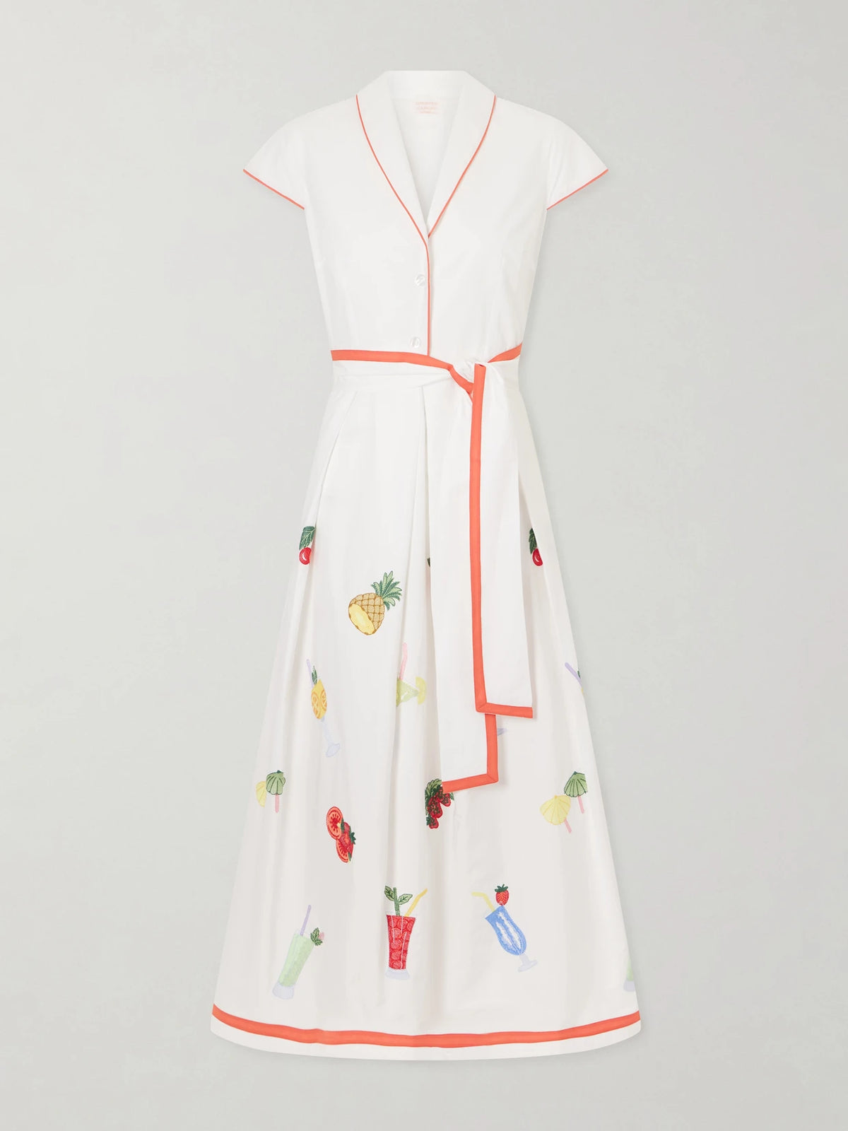 Loretta Caponi Giardino Belted Embroidered Cotton-poplin Dress