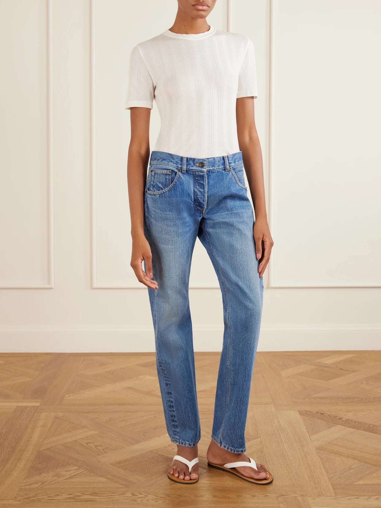 Image of Jeans. Product name - Fima Mid-rise Straight-leg Jeans in Mid denim colour by brand - The Row