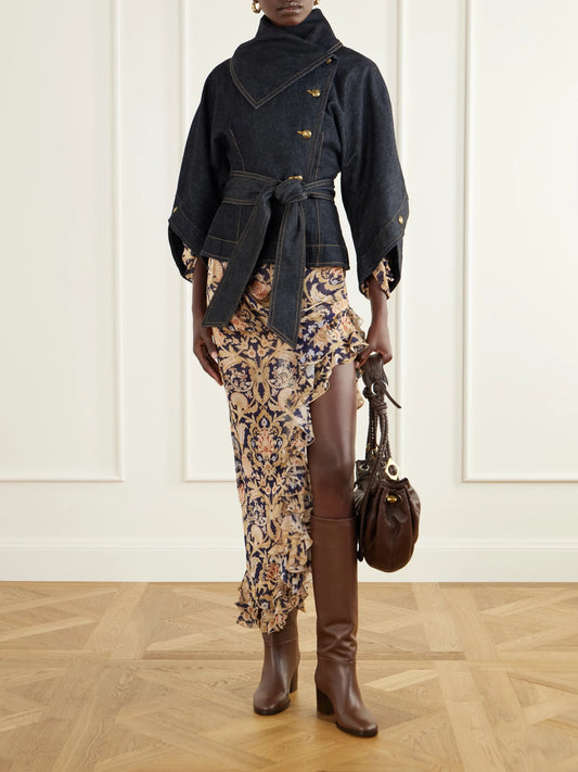 Image of Coats & Jackets. Product name - Valiant Belted Denim Jacket in Blue colour by brand - Zimmermann