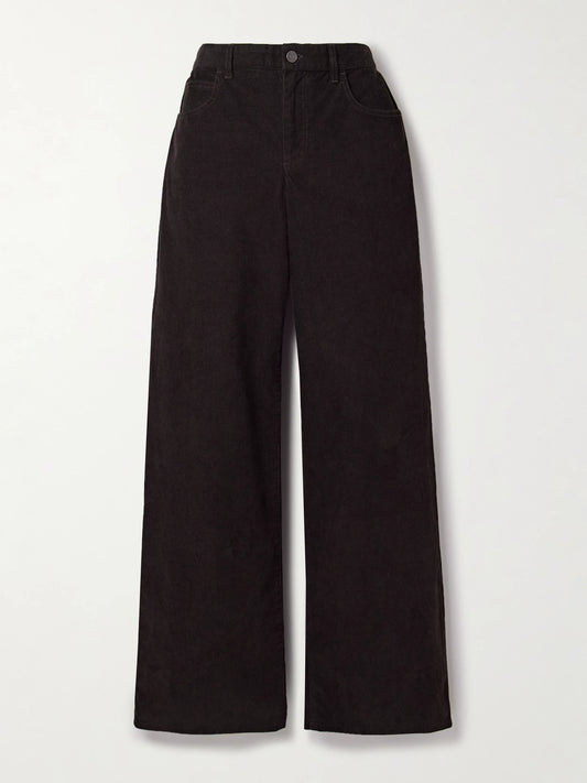 Image of a model wearing Pants. Product name - Eglitta Cotton-blend Corduroy Straight-leg Pants in Brown colour by brand - The Row