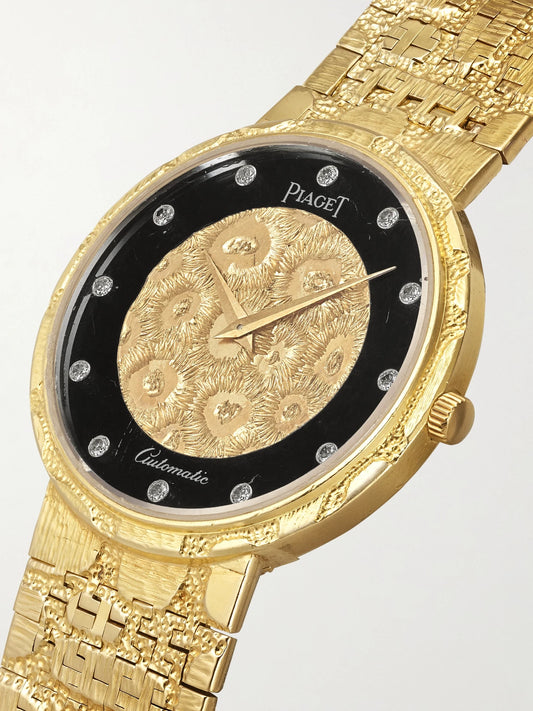 Stephanie Windsor + Piaget Vintage 1970s Palace Décor Automatic 18-karat Gold, Onyx And Diamond Watch, Ref. 12343 A80 (6.5" Wrist)