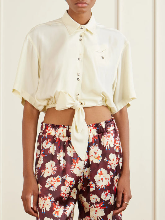 Logo-embellished Knotted Blouse
