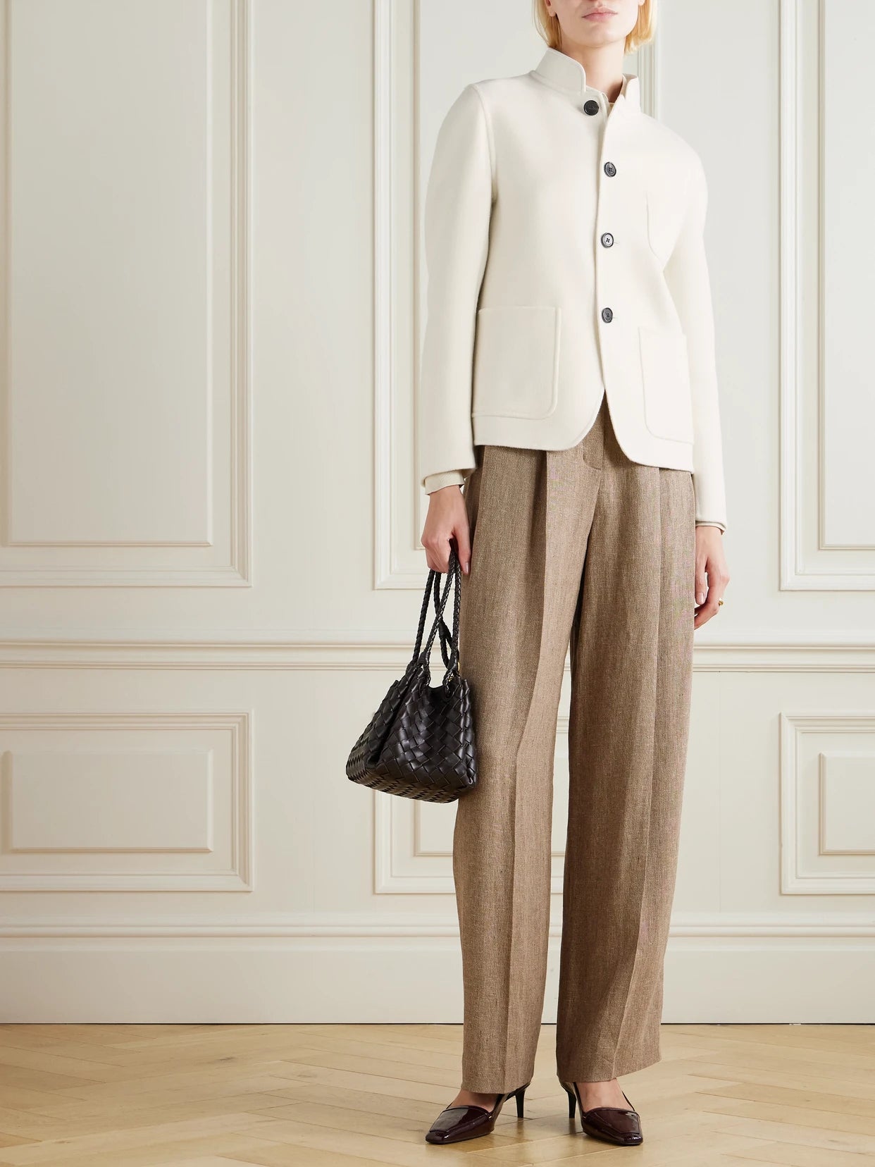 Image of Coats & Jackets. Product name - Spagna Cashmere-twill Jacket in White colour by brand - Loro Piana