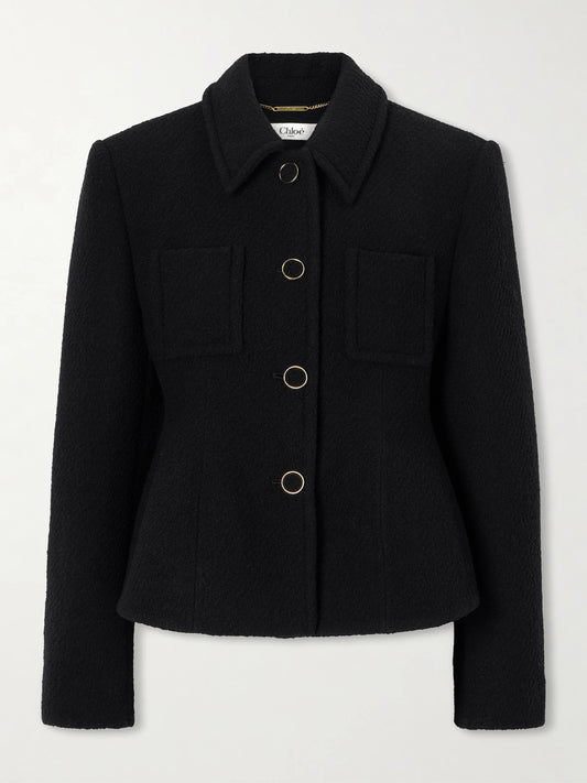 Image of Coats & Jackets. Product name - Wool-blend Bouclé Jacket in Black colour by brand - Chloé