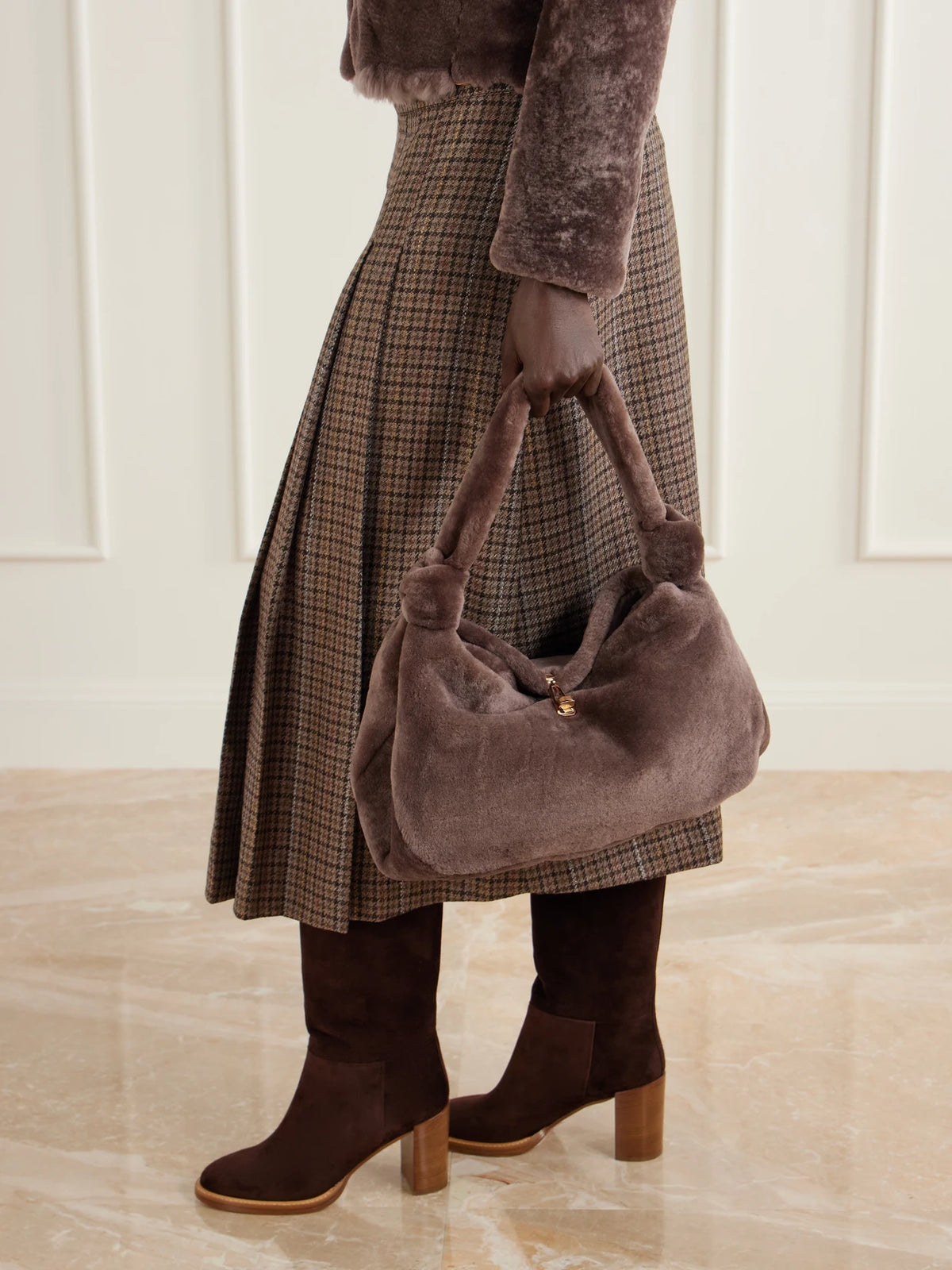 Image of Bags. Product name - Antonia Shearling Top-handle Bag in Brown colour by brand - Gabriela Hearst