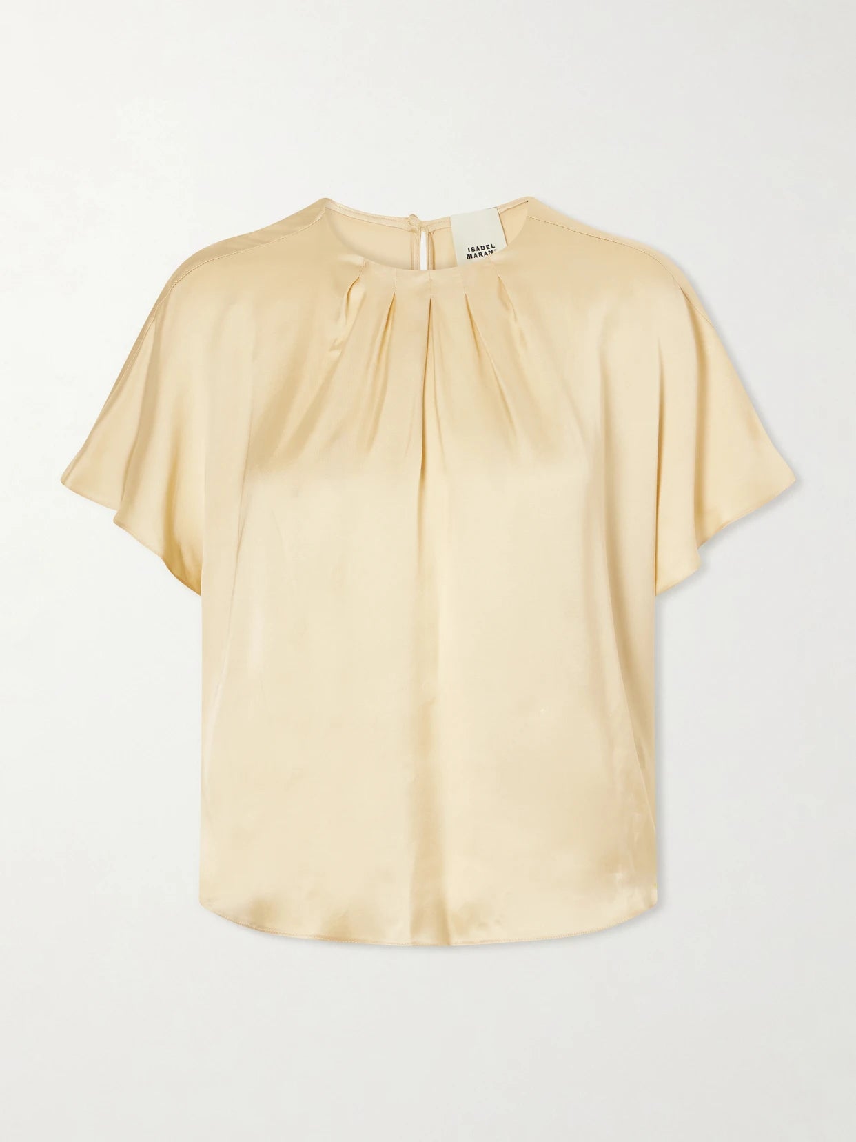 Image of a model wearing Tops. Product name - Sakine Satin Blouse in Beige colour by brand - ISABEL MARANT