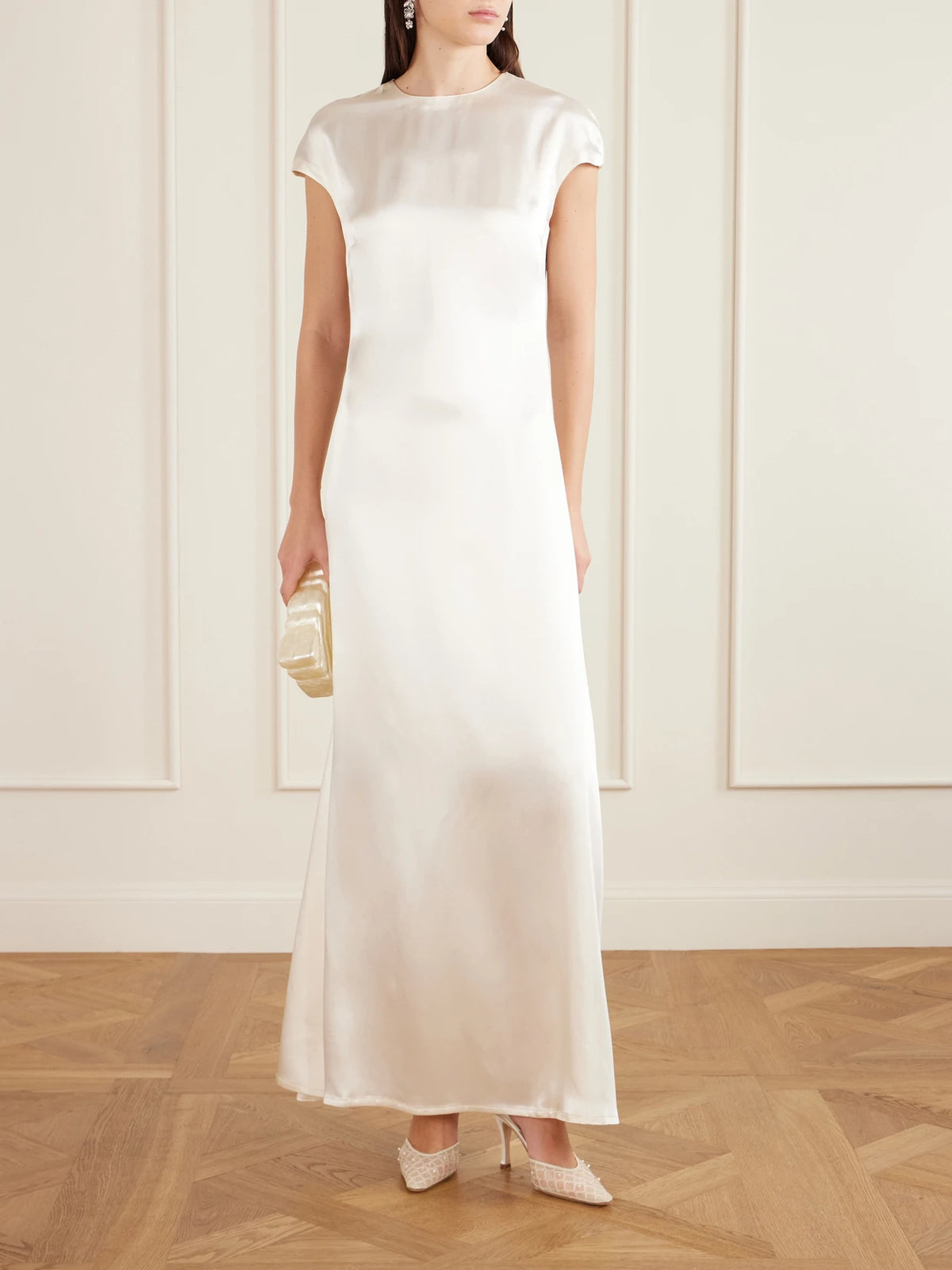 Image of Heels. Product name - Archer Embellished Satin-trimmed Mesh Slingback Pumps in Ivory colour by brand - Danielle Frankel