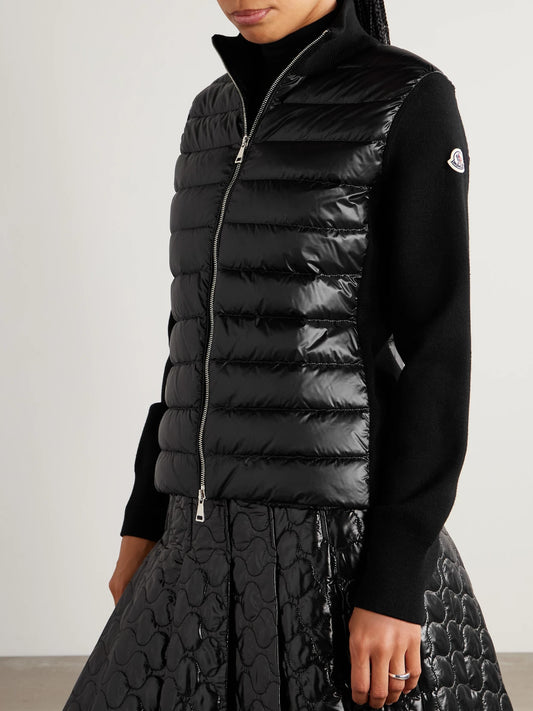 Wool And Quilted Shell Down Cardigan