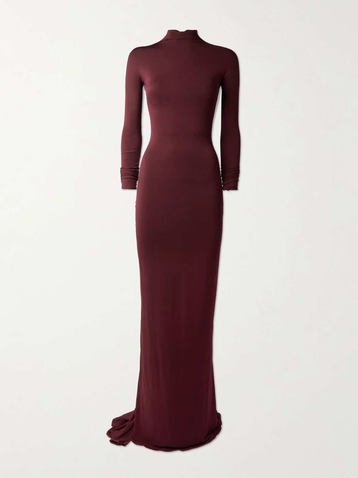 Image of Dresses. Product name - Jersey Mock-neck Gown in Burgundy colour by brand - Alaïa