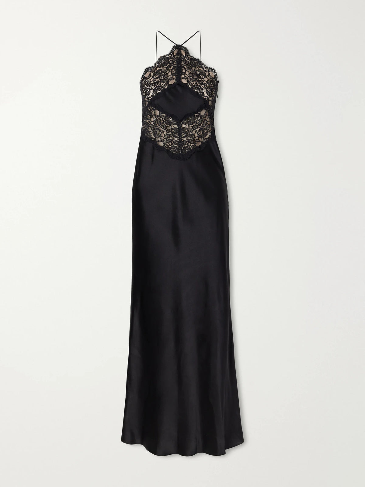 Rodarte Lace-trimmed Silk-satin Halterneck Maxi Dress