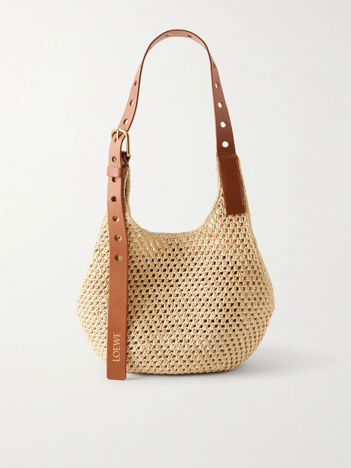 + Paula's Ibiza The Punch Hole Leather-trimmed Raffia Shoulder Bag