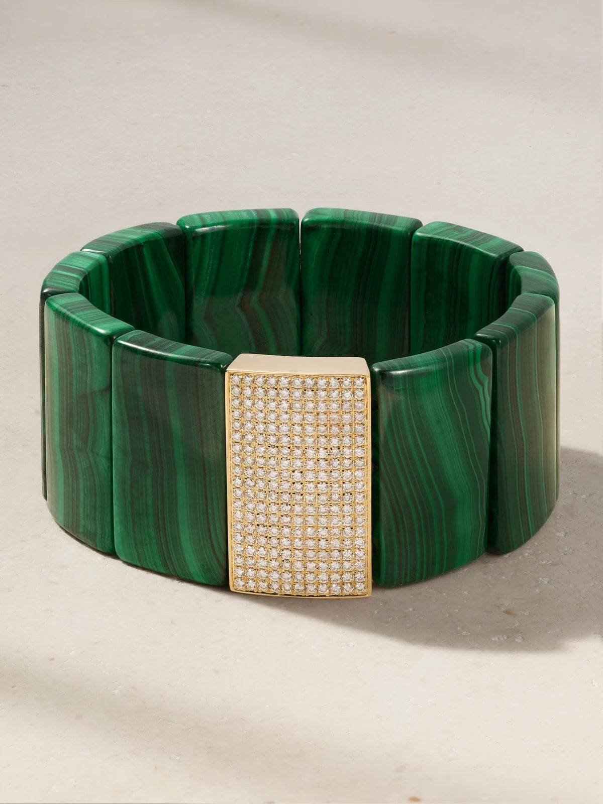 Large Spacer 14-karat Gold, Malachite And Diamond Bracelet