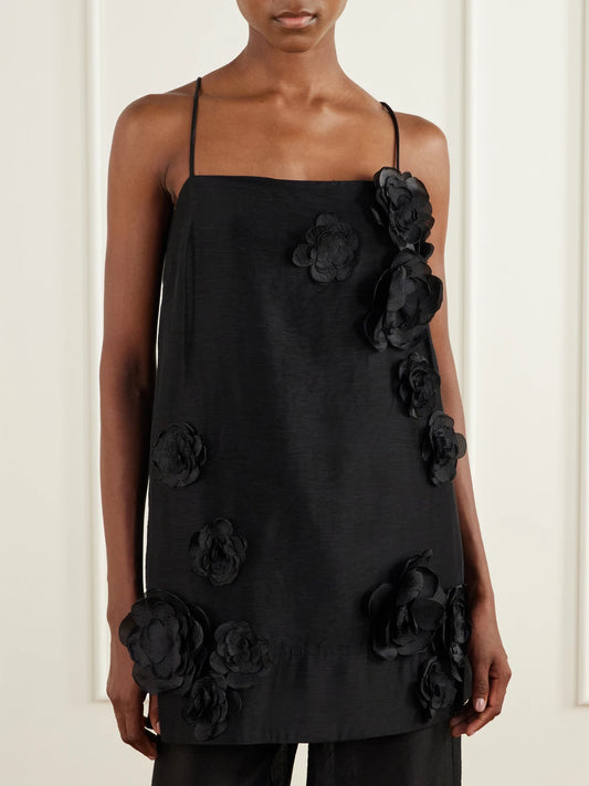 Aje Cloudscape Flower-appliqué Lyocell And Linen-blend Tank Top