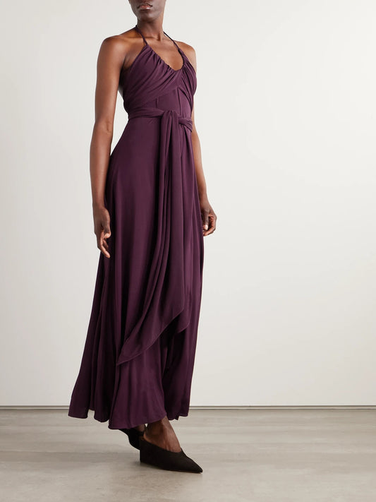 Image of Dresses. Product name - Stretch-jersey Halterneck Maxi Dress in Burgundy colour by brand - Alaïa