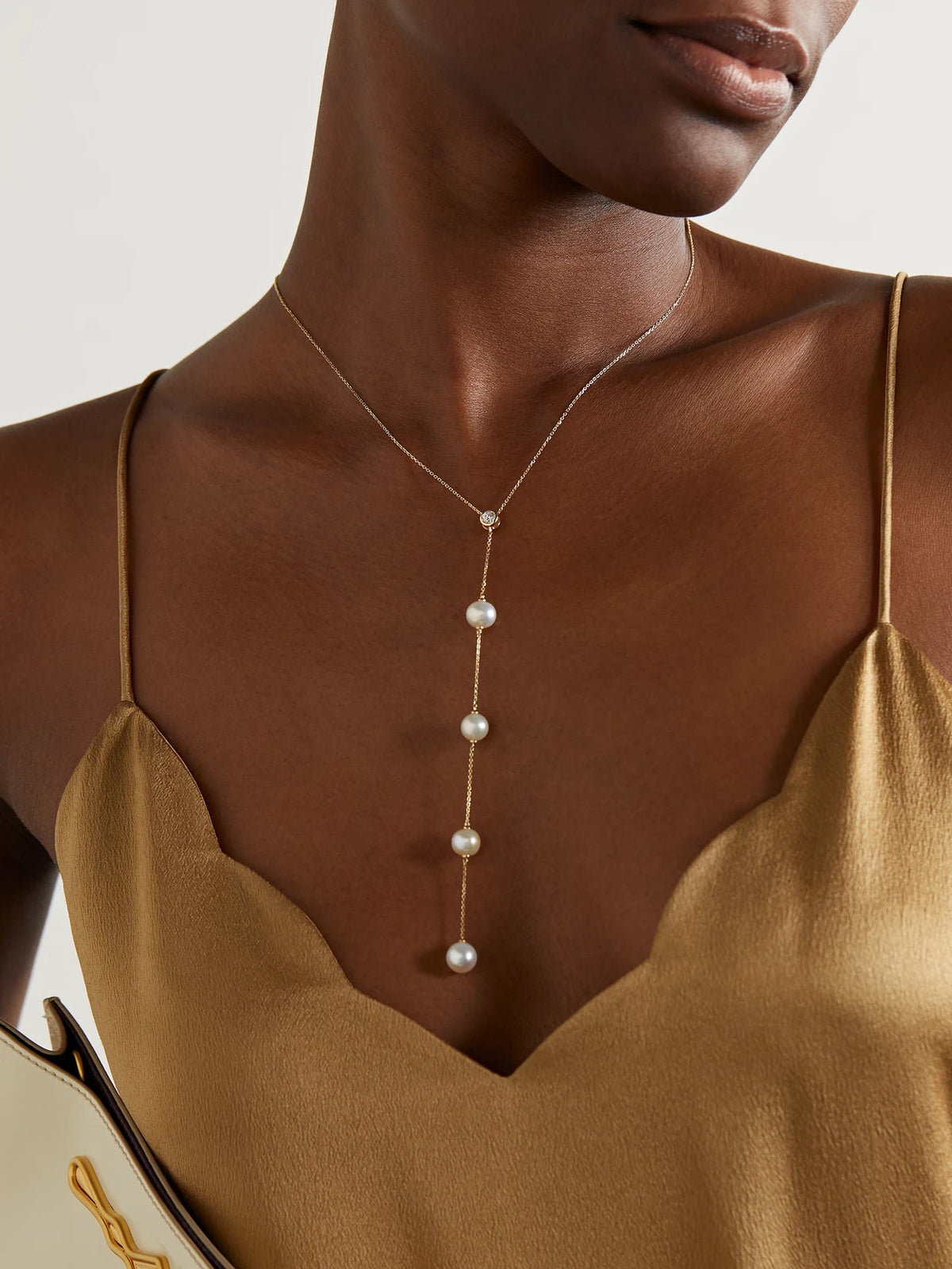 Image of Necklaces. Product name - Drizzle 14-karat Gold, Diamond And Pearl Necklace in Multi colour by brand - Mateo