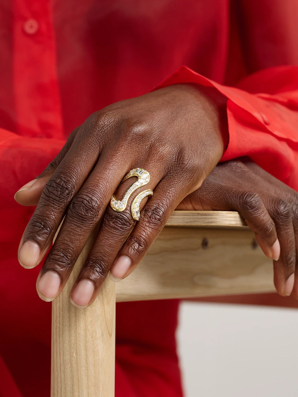 Image of Rings. Product name - Stream Open 18-karat Gold Diamond Ring in Multi colour by brand - Fernando Jorge