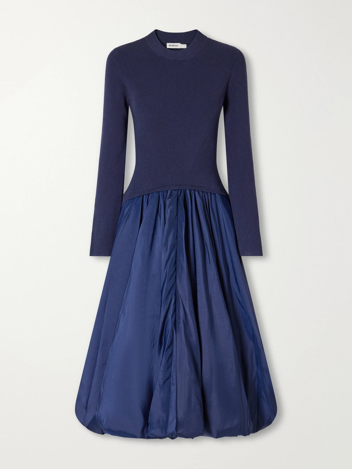 SIMKHAI Kenlie Gathered Ribbed Jersey And Taffeta Midi Dress