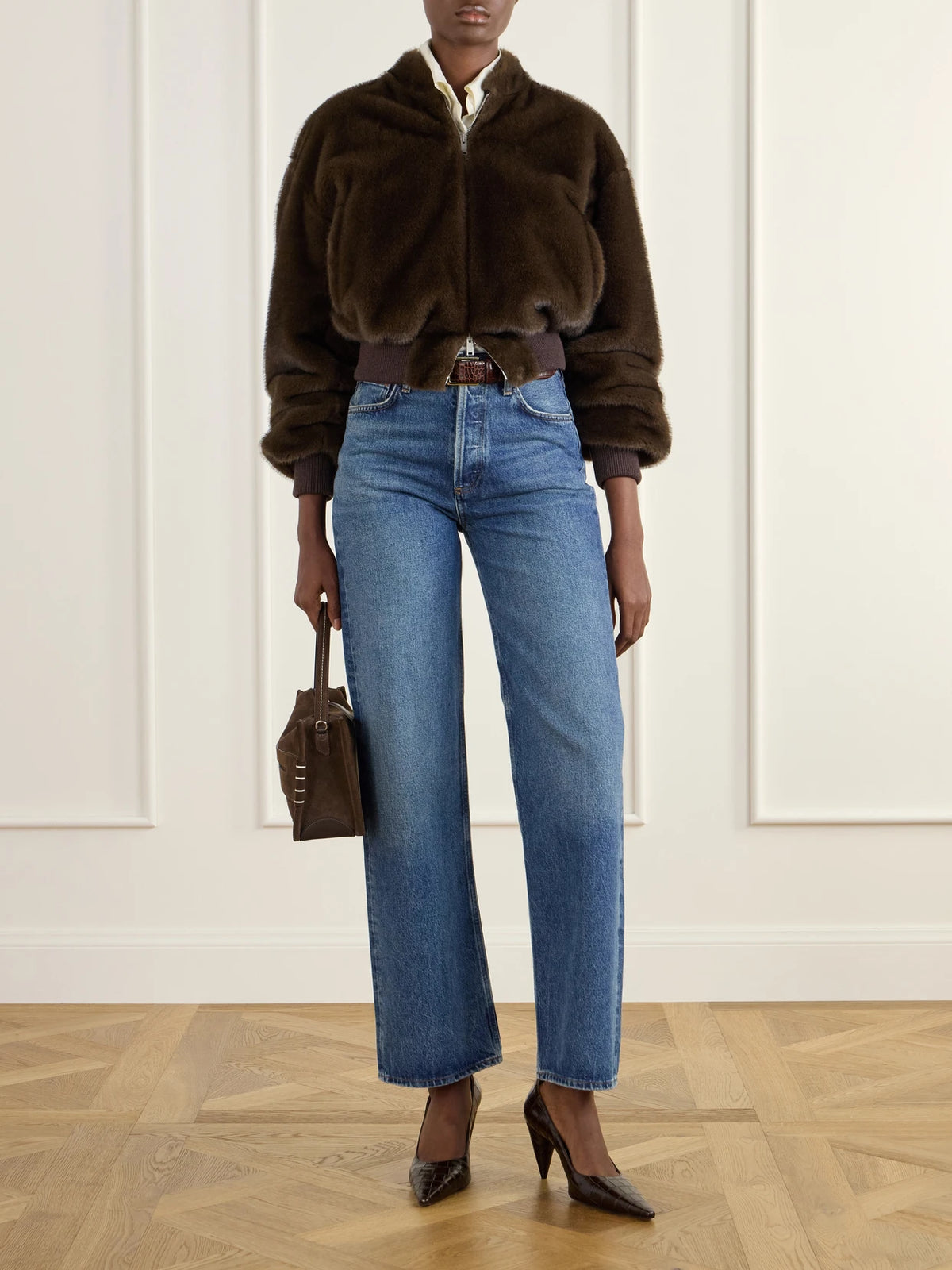 Image of Heels. Product name - Pump 80 Croc-effect Vegetarian Material Pumps in Brown colour by brand - Stella McCartney