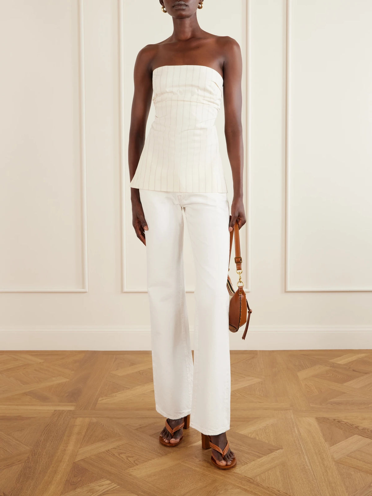 Image of Heels. Product name - Leather 70 Heel Thong Sandals in Tan colour by brand - Gianvito Rossi