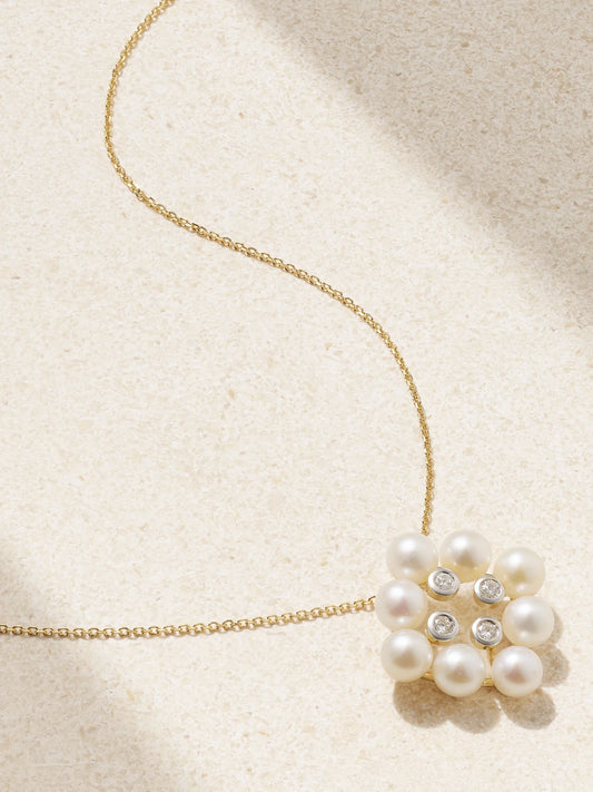14-karat Yellow And White Gold, Pearl And Diamond Necklace