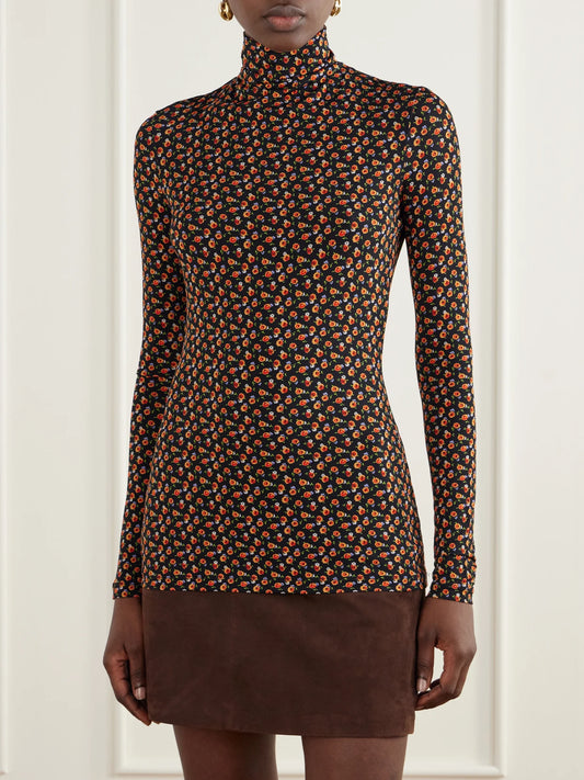 RABANNE Floral-print Stretch-jersey Turtleneck Top