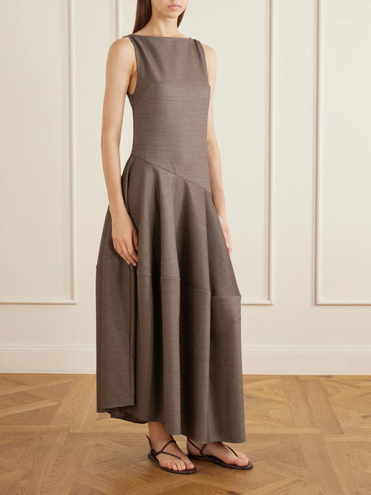Image of Dresses. Product name - Mirel Wool Maxi Dress in Taupe colour by brand - Ruohan