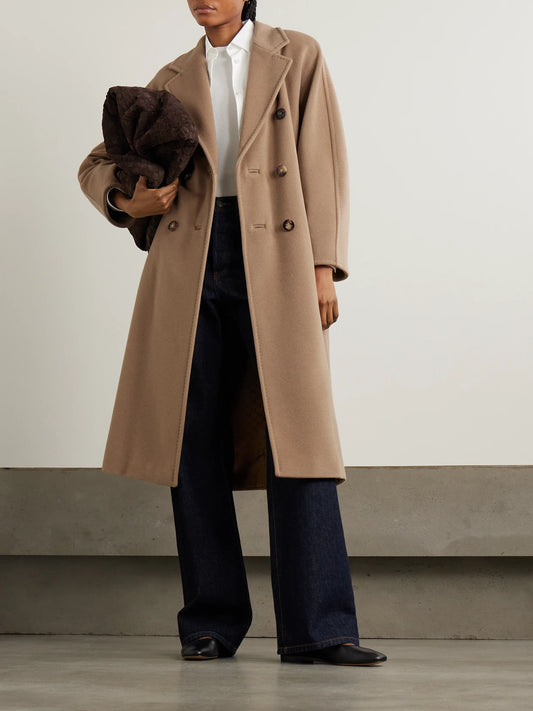 Image of Coats & Jackets. Product name - Madame 101801 Icon Double-breasted Wool And Cashmere-blend Coat in Camel colour by brand - Max Mara