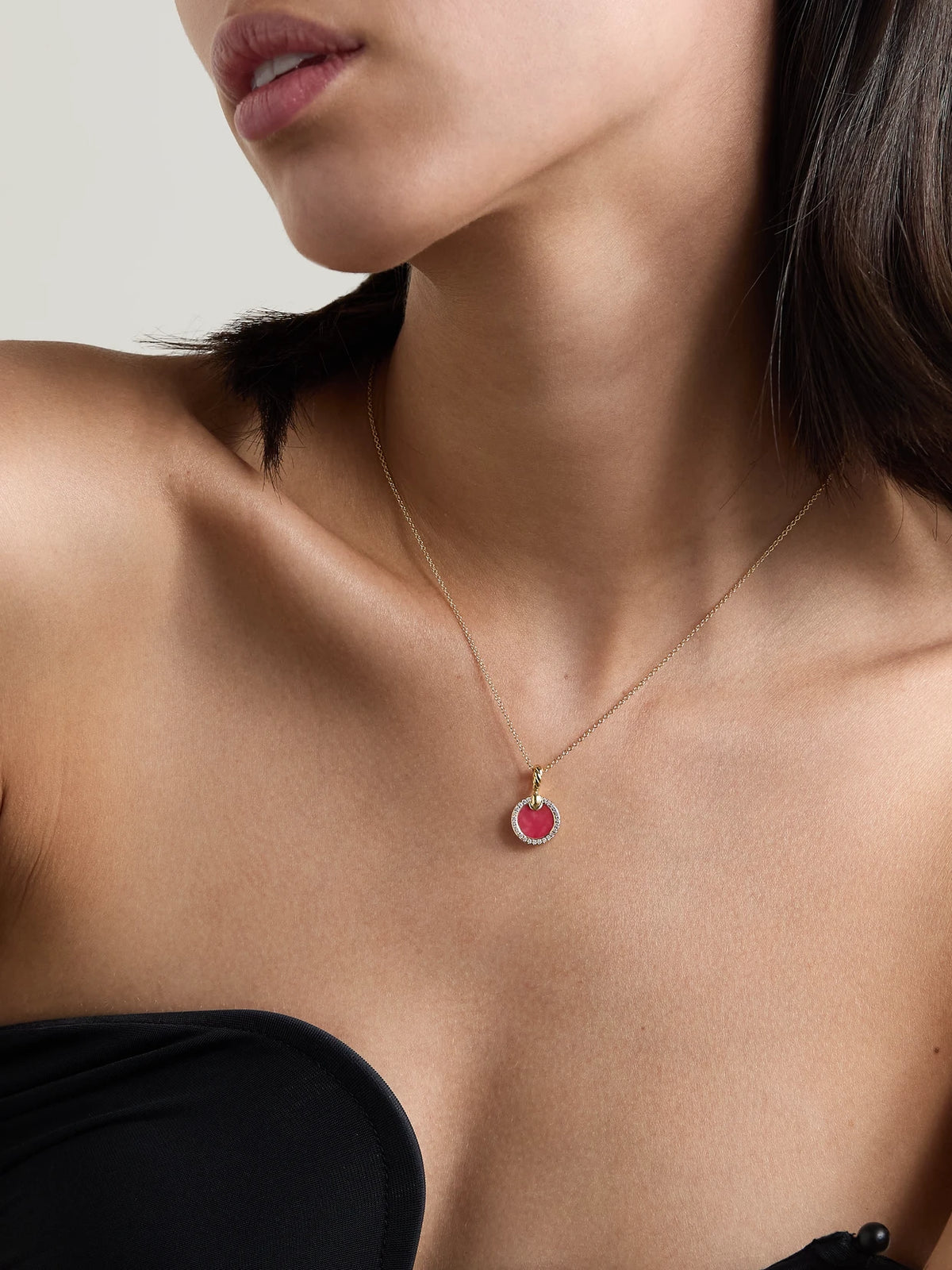 Image of Necklaces. Product name - Petite Elements 18-karat Gold, Rhodonite And Diamond Necklace in Multi colour by brand - David Yurman